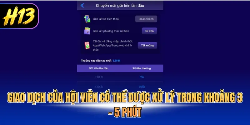 Giao dịch của hội viên có thể được xử lý trong khoảng 3 - 5 phút
